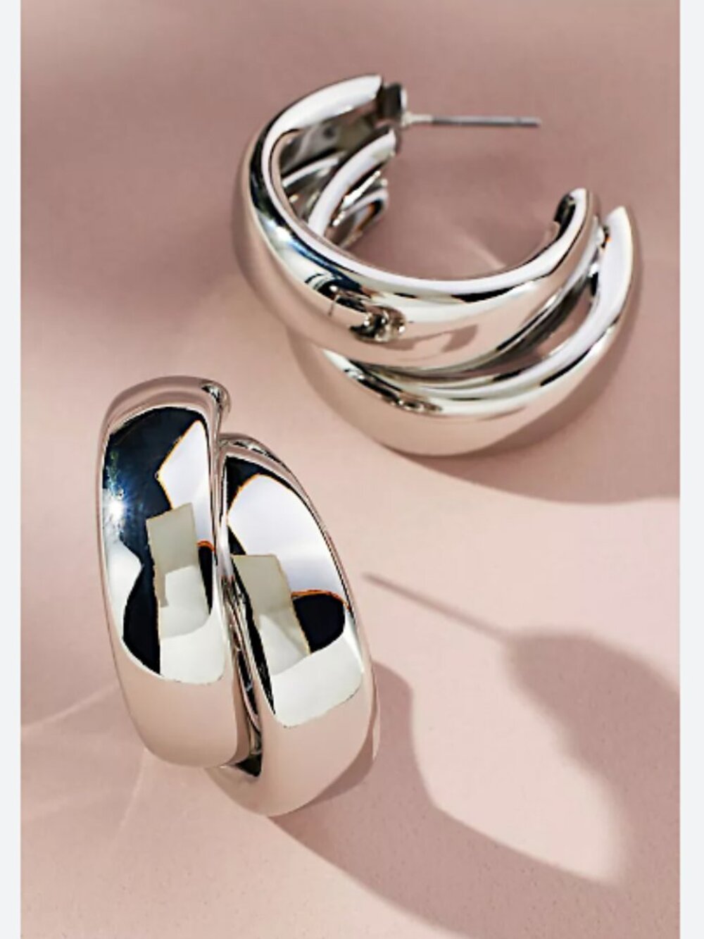 NEW Anthropologie Double Loop Silver Hoop Earrings